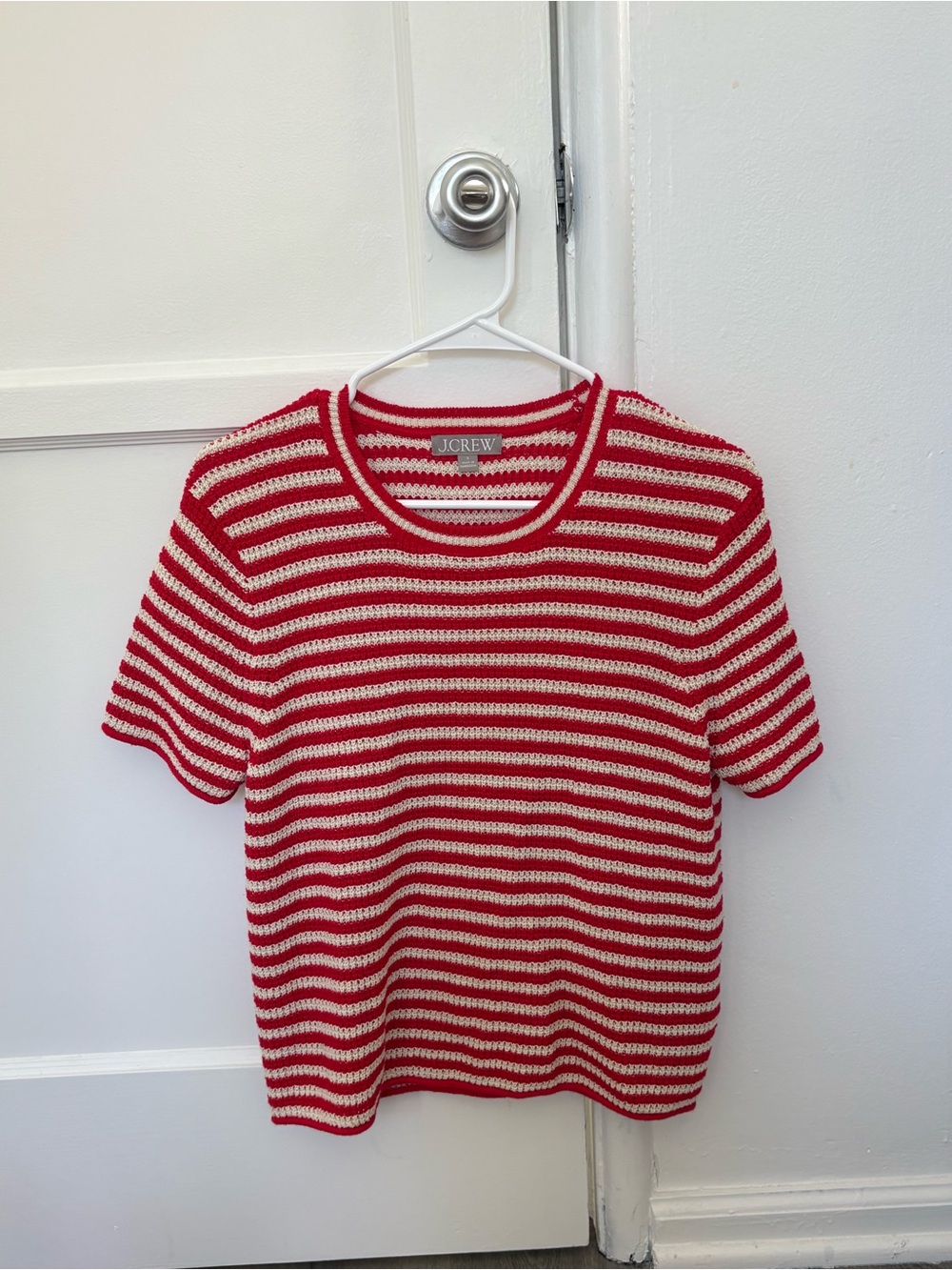 J. Crew Red and White Striped Short Sleeve Knit Tee